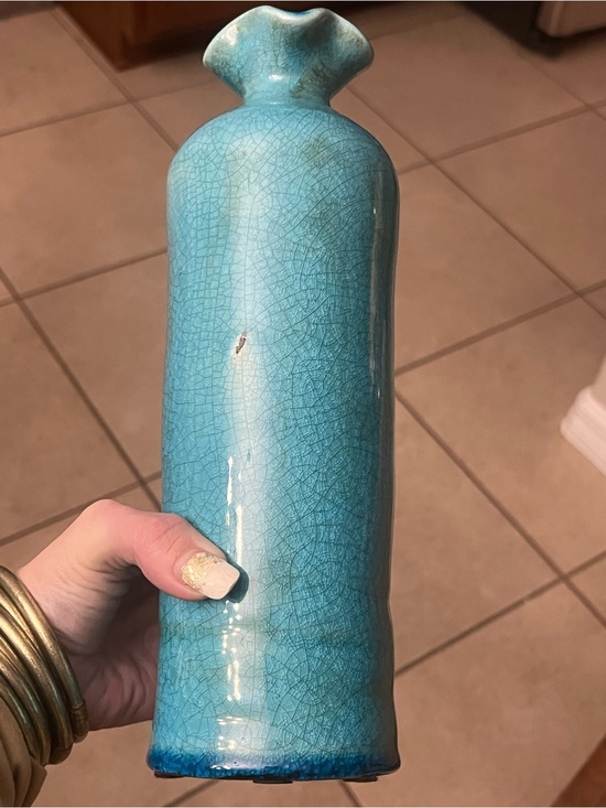 Other - Teal Ceramic Decorative Vase With Ruffle Lip